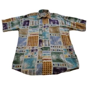 Vintage Haupt Colorful Abstract Geometric Cotton Button Up Short Sleeve Men